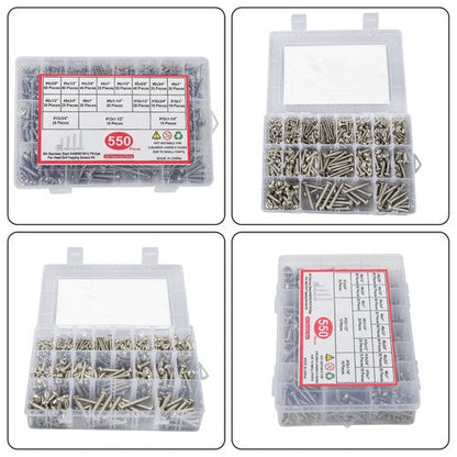 550Pack 304 Stainless steel wood screws kits countersunk #4 #6 #8 #10 #12 W/Box