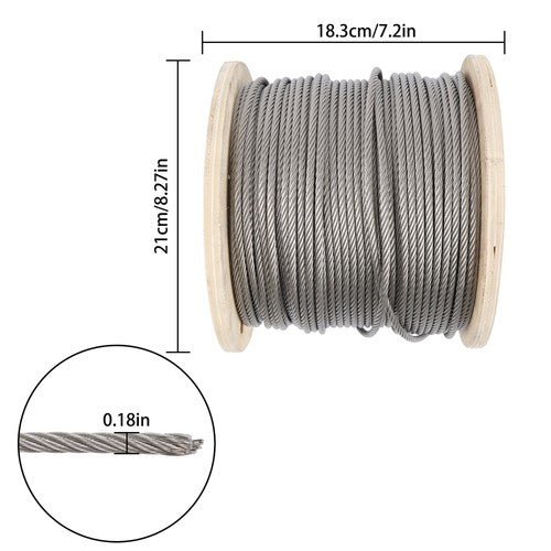 3/16In 7x19 T304 Stainless Steel Cable 500FT Wire Rope 3700lb Fracture Strength