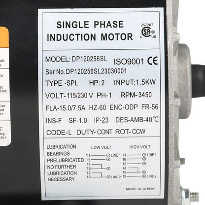 2HP SPL 3450 RPM Compressor Duty Electric Motor 56 Frame 5/8" Shaft 120/240V New