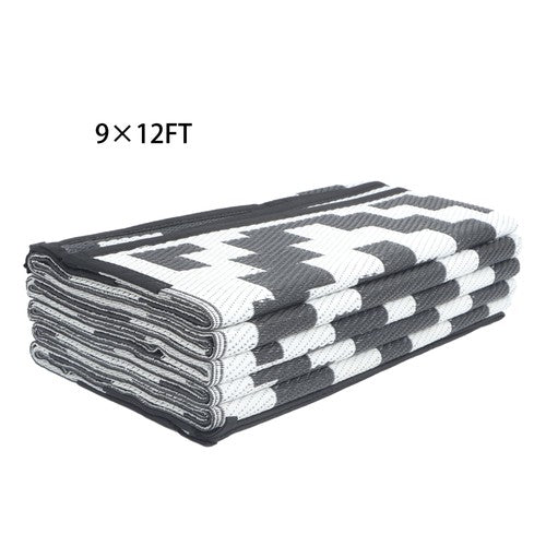 9x12 ft Waterproof Outdoor Rug Outdoor Plastic Straw Rug Carpet Black & White