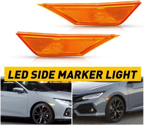 Front Fender Side Marker Light Set RH LH with LED Bulbs for HONDA CIVIC 16 21