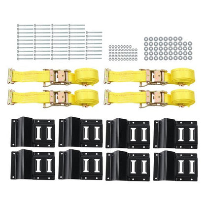 Galvanized Bolts E-Track Mounting Kit w/4 Polyester Straps & 8 Steel Wheel Chock