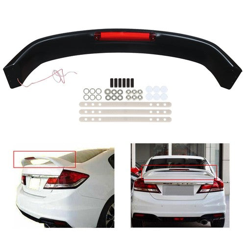 For Honda Civic 2012 13 14-15 ABS Rear Trunk Lip Spoiler Wing w/Led Brake Light