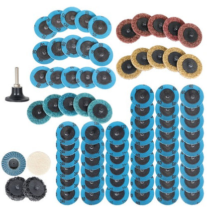 71PCS 2" Roll Lock Sanding Discs Set W/ 1/4 Holder Die Grinder Quick Change Disc