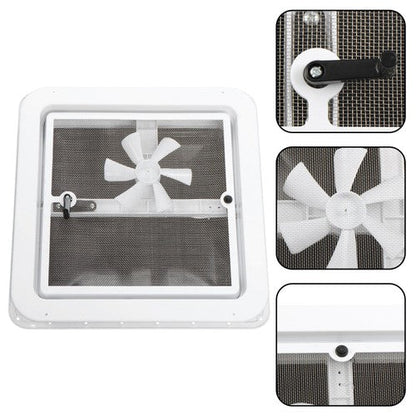 14" x 14" 12V Reversible FAN Kit RV Roof Vent For Camper Manual Lift Black Lid