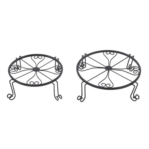 2 Pack 10" 12" Metal Plant Stands Outdoor Indoor Round Pot Stand Rustproof Black
