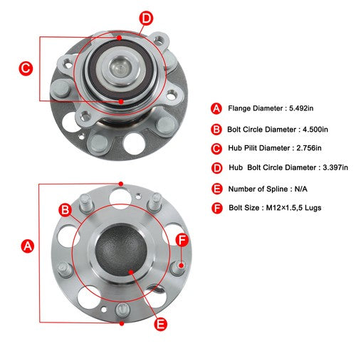 2x Rear Wheel Bearing & Hubs For Honda Civic Wheel Bearing Hub w/ ABS 1.8L LX DX