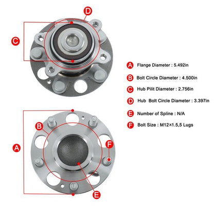 2x Rear Wheel Bearing & Hubs For Honda Civic Wheel Bearing Hub w/ ABS 1.8L LX DX