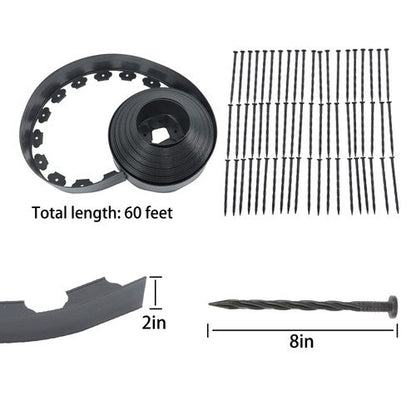 60ft Landscape Edging with 60 Spikes for Lawn 2 Inch Tall US Garden Edging