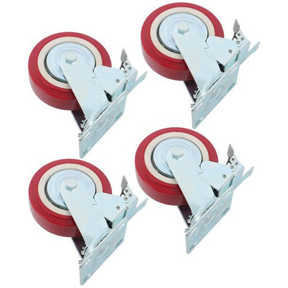 4 Pack 6' x 2' Heavy Duty Caster Wheel Swivel Plate PU With Brake Wheels