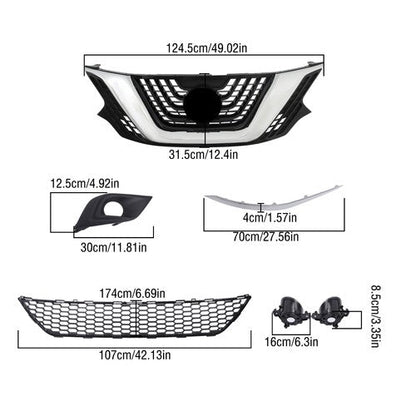 8pcs For Nissan Murano 2015-2018 Front Grill Bumper Trim Molding+Foglights Set