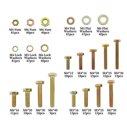 Alloy Steel Bolts and Nuts Flat & Lock Washers Assortment Kit M4 M5 M6 672PCS