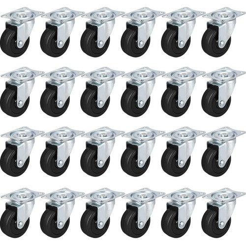 2" Swivel Caster Wheels Rubber Base & Top Plate Bearing Heavy Duty 24 Pack