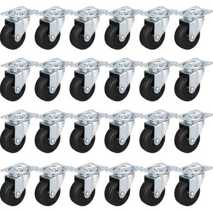 2" Swivel Caster Wheels Rubber Base & Top Plate Bearing Heavy Duty 24 Pack