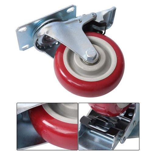 4 pcs 4-inch universal casters red (2 with brakes and 2 without brakes)