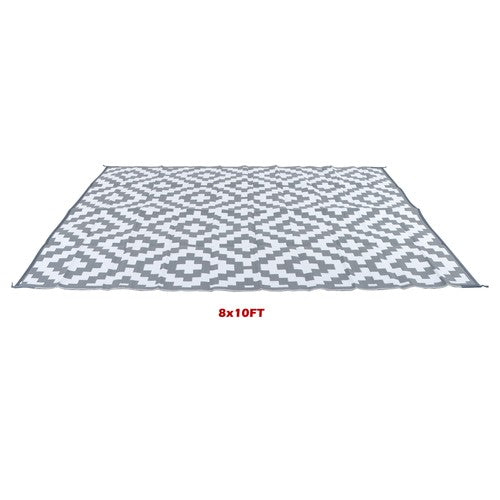 8x10ft Waterproof Outdoor Rug Outdoor Plastic Straw Rug For Camping Gray & White