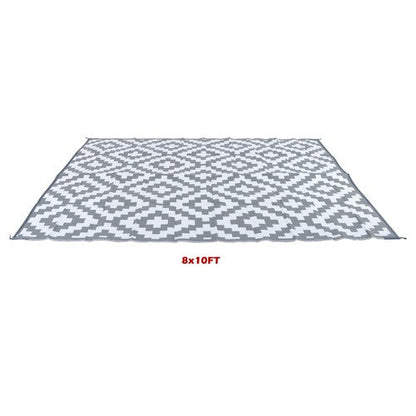 8x10ft Waterproof Outdoor Rug Outdoor Plastic Straw Rug For Camping Gray & White