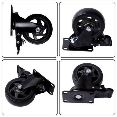 4 Inch Universal Heavy Duty Swivel Caster Wheels × 4 with Brakes Black