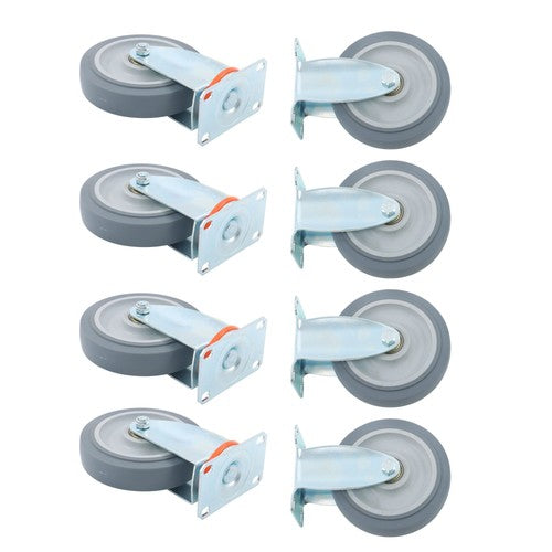 4Pcs Swivel Rubber Caster + 4 fixed wheels Total 8Pcs 5-Inch Grey Casters