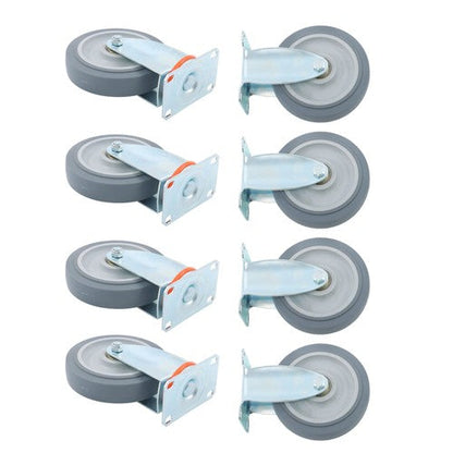 4Pcs Swivel Rubber Caster + 4 fixed wheels Total 8Pcs 5-Inch Grey Casters