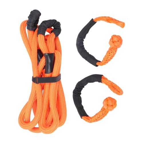 1"×20ft Kinetic Recovery Tow Rope Heavy Duty Energy Rope w/2 Soft Shackle Orange