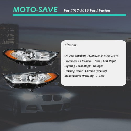 Headlight Fit For Ford Fusion 2017-2019 Headlamps Driver + Passenger Side Pair