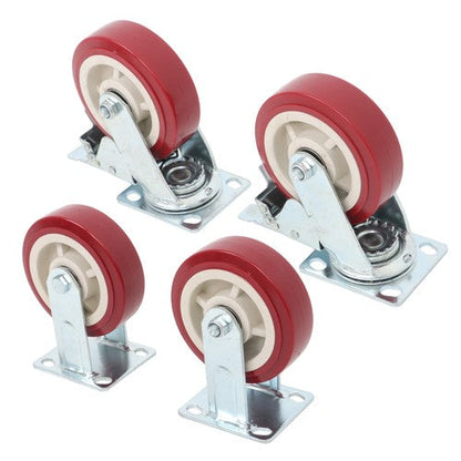 Four 6" red industrial casters 2 with brakes 2 without brakes