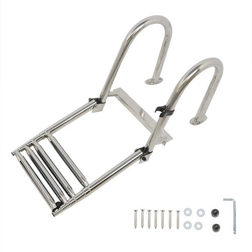 New Stainless Steel Telescoping Boat Ladder 4 Step Foldable Hand armrest