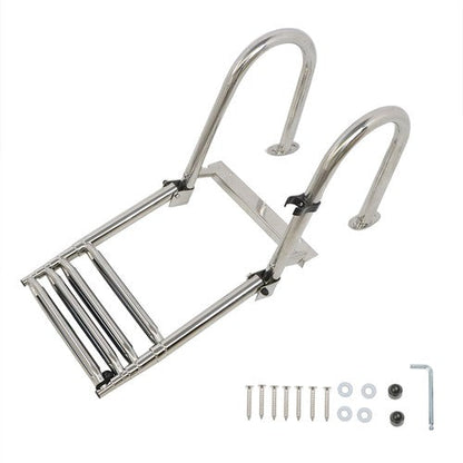 New Stainless Steel Telescoping Boat Ladder 4 Step Foldable Hand armrest