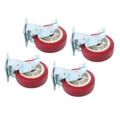 Four 6" industrial side brakes with red casters
