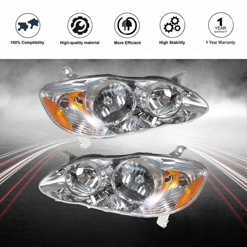 Headlights For Toyota Corolla 2003-2008 LH+RH 1Pair Chrome Housing Clear Lens