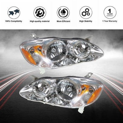 Headlights For Toyota Corolla 2003-2008 LH+RH 1Pair Chrome Housing Clear Lens