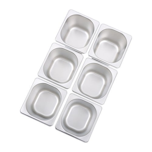 6 Pcs 6Inch Deep Thickened 1/6 Size Steam Table Pans Without Lid Stainless Steel