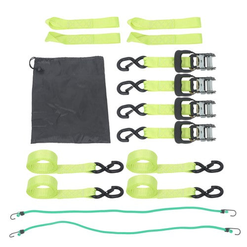 4-Pack 1.6"x8' Green Ratchet Straps Kit 5,208lb Break Strength w/ Safety S Hooks