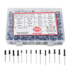 500pcs Aluminum Rivet Kit 14 Sizes Assorted Blind Rivets Storage Case DIY Use