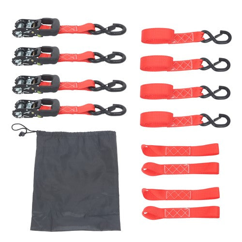 4 Pcs Steel Ratchet Strap with S Hooks 1.6in*8ft Fracture Strength 5208lbs Red
