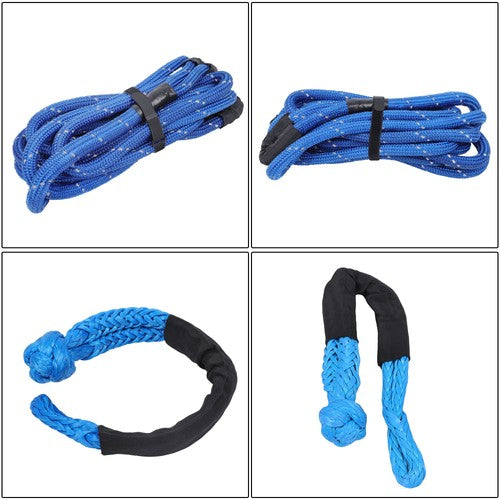 Kinetic Recovery Tow Rope 34000Lbs 1in x 30ft Blue with Soft Shackle for Truck