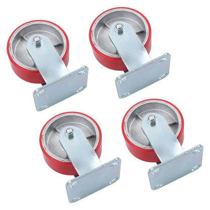 4 Pcs Polyurethane 3200Lbs 5"×2" Caster Wheels Red Straight Wheels Heavy Duty