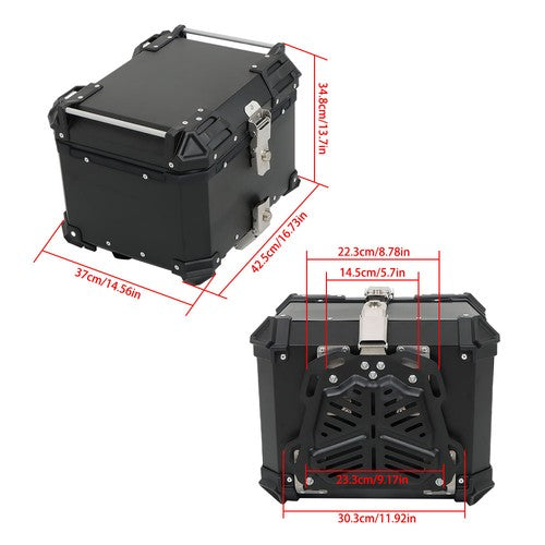Black 45L Motorcycle Top Case Tail Box Thick Aluminum Hard Trunk With Backrest