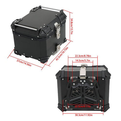 Black 45L Motorcycle Top Case Tail Box Thick Aluminum Hard Trunk With Backrest