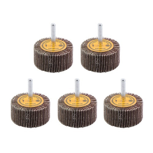 Aluminum Oxide Shank Mounted Flap Wheels, 2" x 1" x 1/4", 120 Grit - 5 Pack