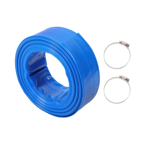 2" x 50FT Irrigation Discharge PVC Hose with Two Hose Collets Blue