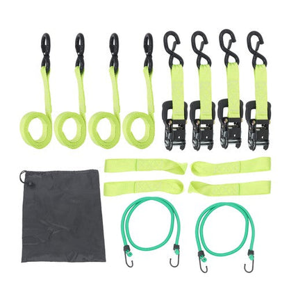 4-Pack 1.6"x8' Green Ratchet Straps Kit 5,208lb Break Strength w/ Safety S Hooks