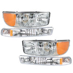 Pair Set For GMC Sierra 1500 1999-2007 Headlight Replacement Halogen Clear Lens