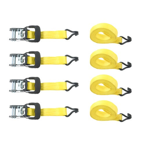 4 Pc 1.5" inch x 16' Ft Ratchet Tie Down Cargo Straps 1100 Lbs J Hooks
