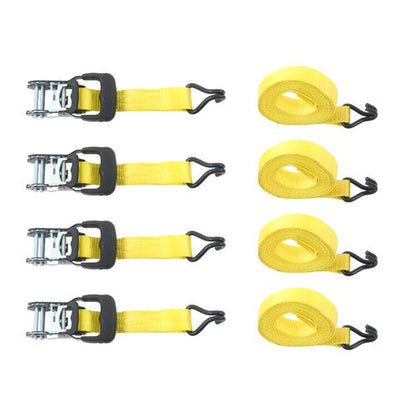 4 Pc 1.5" inch x 16' Ft Ratchet Tie Down Cargo Straps 1100 Lbs J Hooks