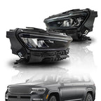 For Grand Cherokee 2021-2024 (w/o Animation & Leveling) Pair Headlamps LED Black