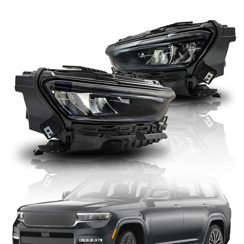 For Grand Cherokee 2021-2024 (w/o Animation & Leveling) Pair Headlamps LED Black