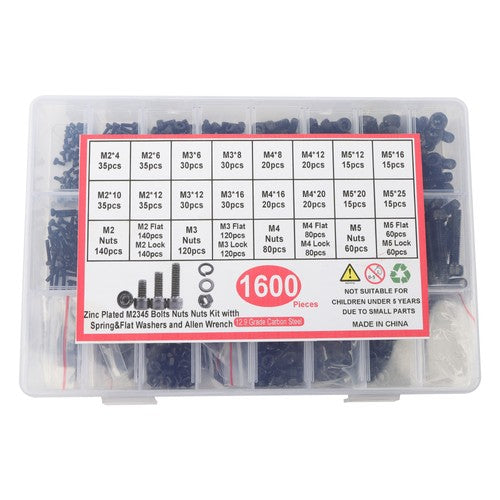 1600Pack alloy steel metric screw and nut combination kit M2 M3 M4 M5 With Box