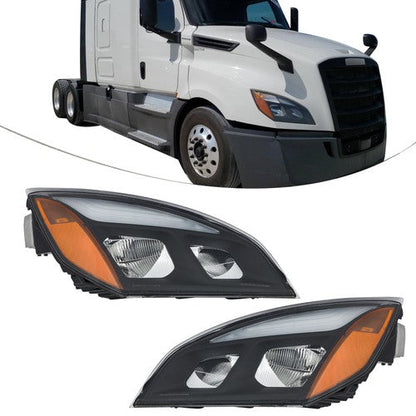 For Freightliner Cascadia Full LED Black Housing Headlights Headlamps 2018-2023